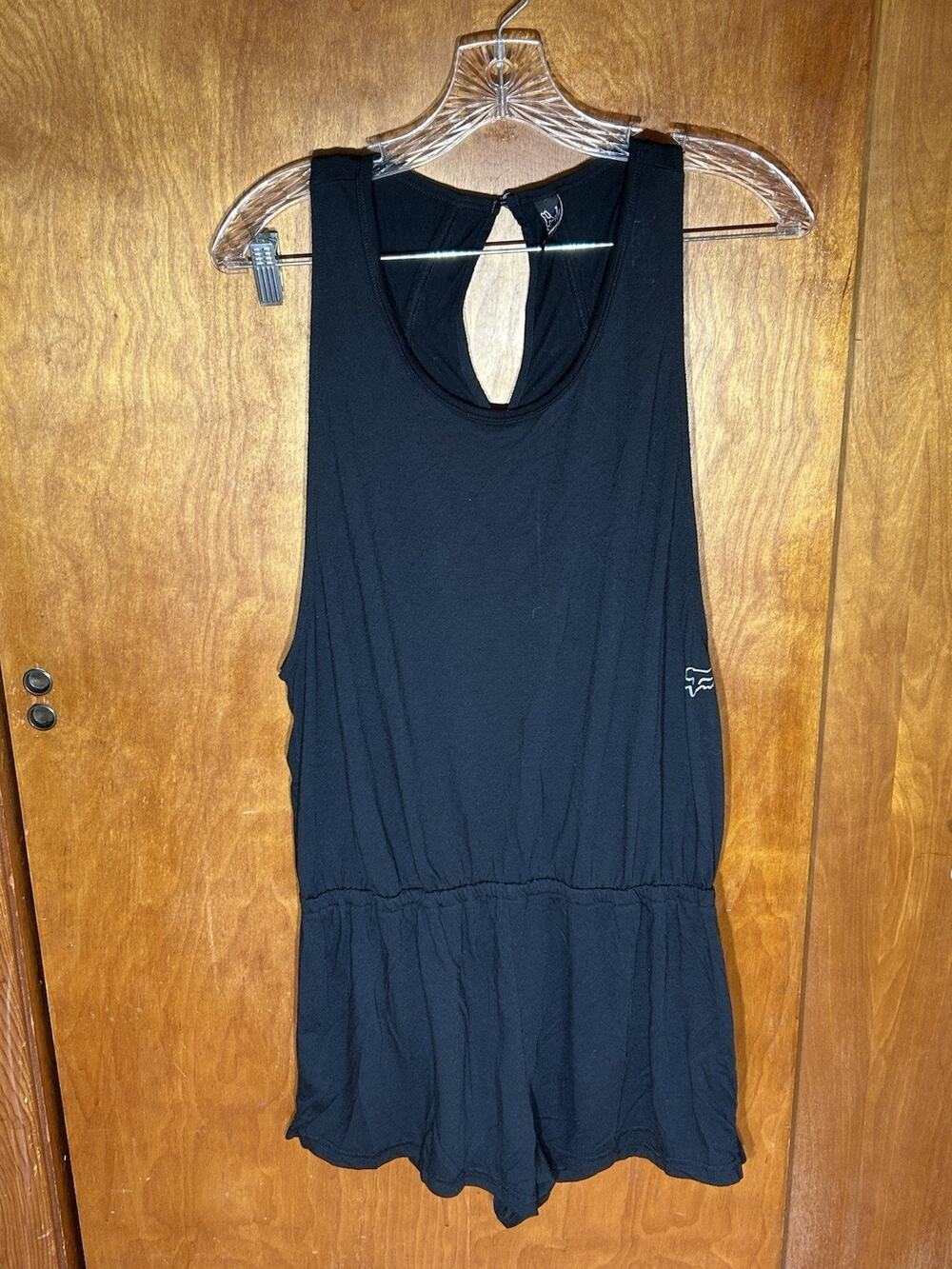 Fox Black Solid Sleeveless Romper Scoop Neck Keyhole Neckline Size L